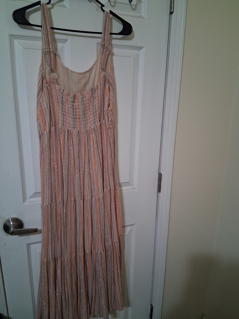 Picadilly Fashion Blush and Cream Striped Tiered Maxi Dress